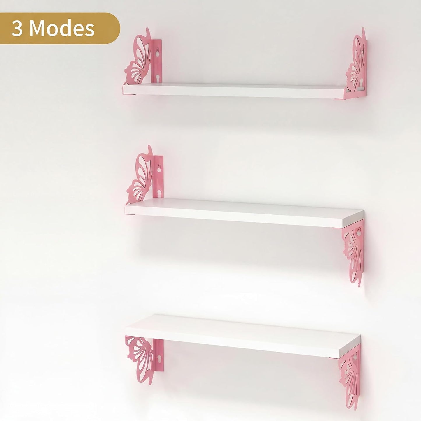 Hoikwo 3 Pack Butterfly Wall Shelves, White Pink Floating Book Shelves, for Mother, Mom, Women, Girls, for Preppy Room Decor, Living Room, Bedroom Decor Aesthetic