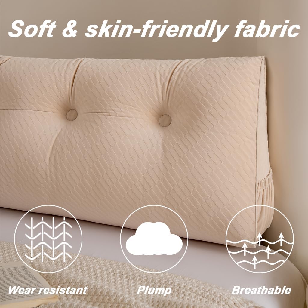 Velvet Triangular Wedge Pillow With Roll Pillows,Removable Cover Tiangular Headboard Pillow for Daybed,Backrest Positioning Support Pillow Cushion Resting Reading (Beige, Small(24 * 20 * 8in))