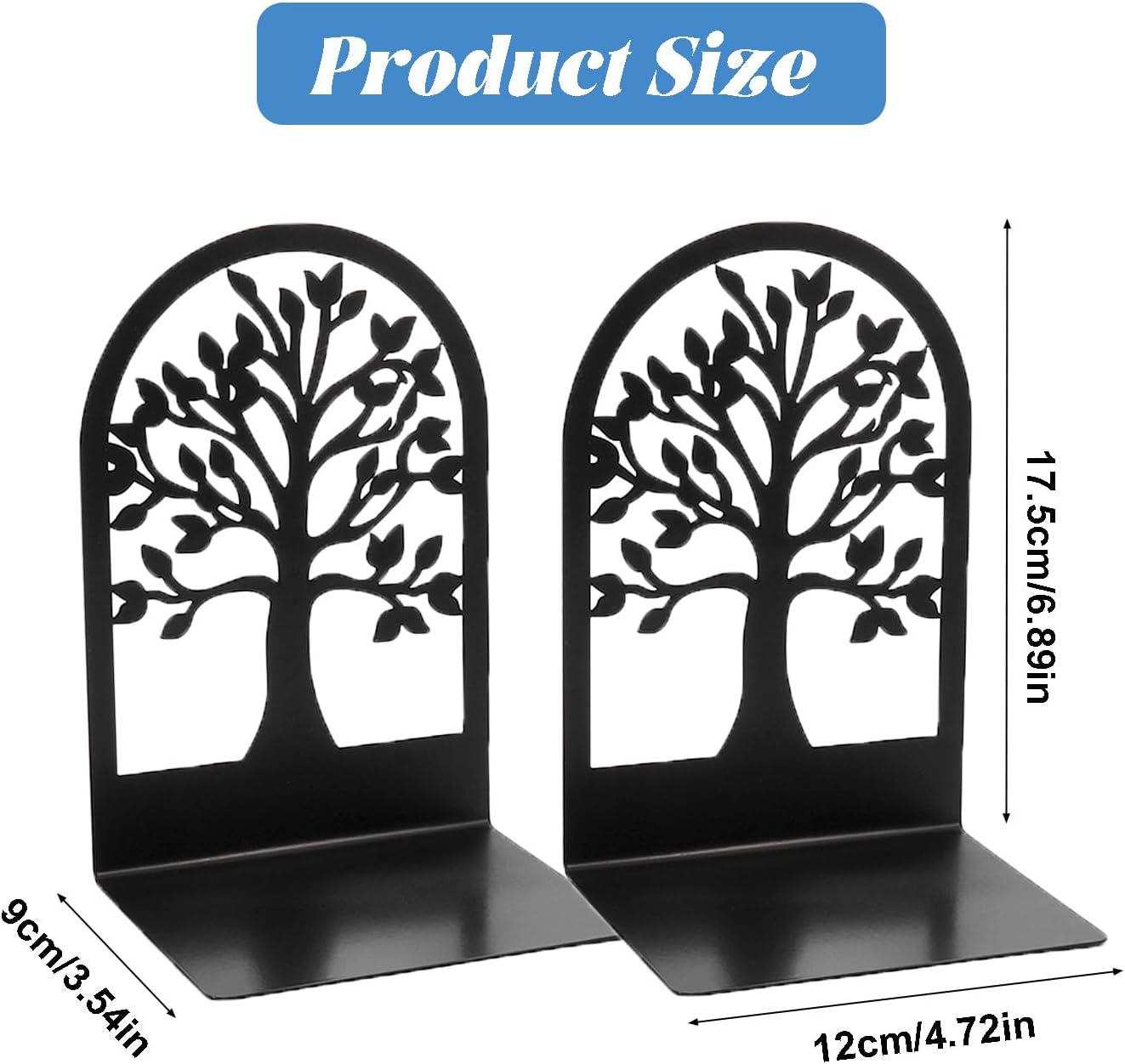Book Ends Tree Design Modern Bookends for Shelves, Modern Metal Tree Book Ends for Shelves Decorative, Home Decorative Bookends for Home Office, 7 X 4.7 X 3.5 ”, Black, 3 Pairs/6 Pieces