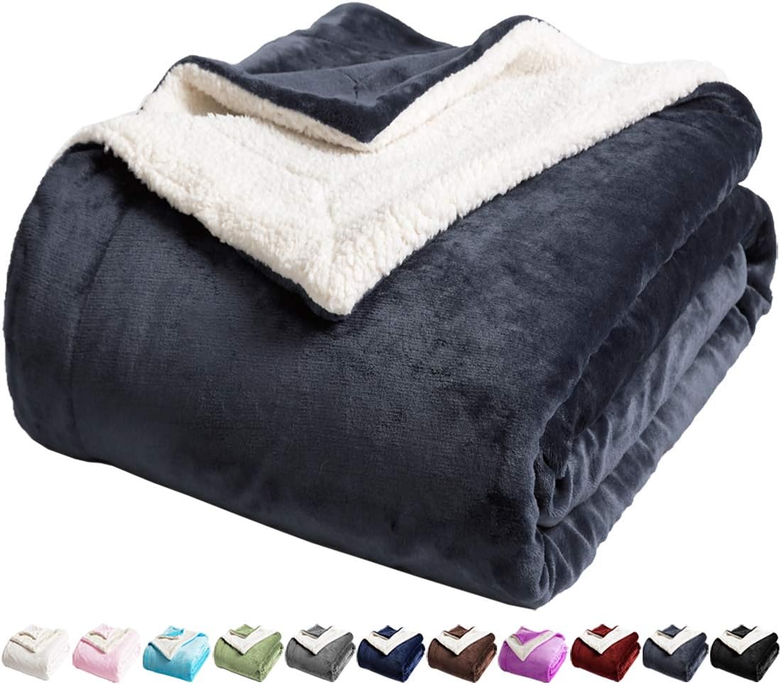 LBRO2M Sherpa Fleece Bed Blanket Twin Size Super Soft Fuzzy Plush Warm Cozy Fluffy Microfiber Couch Throw Velvet Double Reversible Luxurious Blankets,Dark Grey