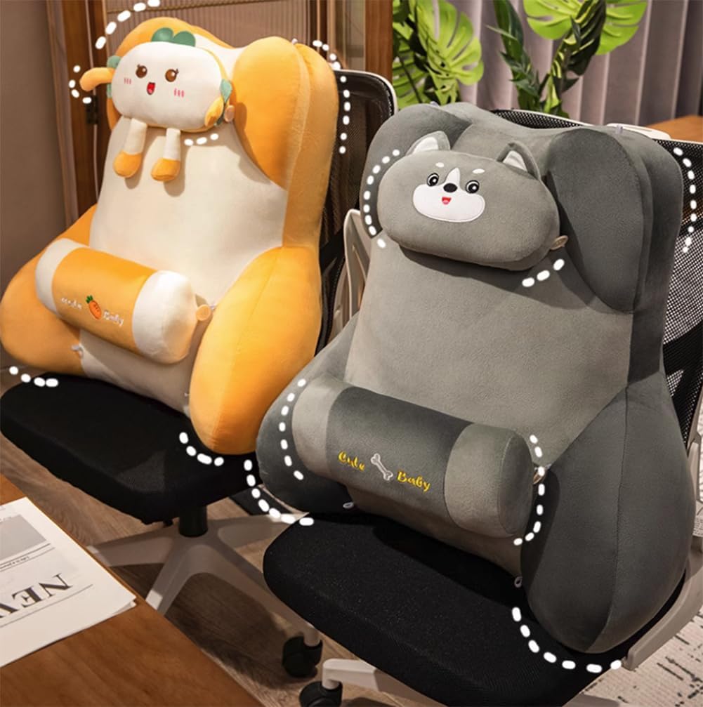 Cute Lumbar Support Pillow Cartoon Bed Backrest Pillow Washable Sofa Rest Reading Pillow Office Chair Waist Cushion (Dark Gray, 50×60cm/19.7"×23.6")