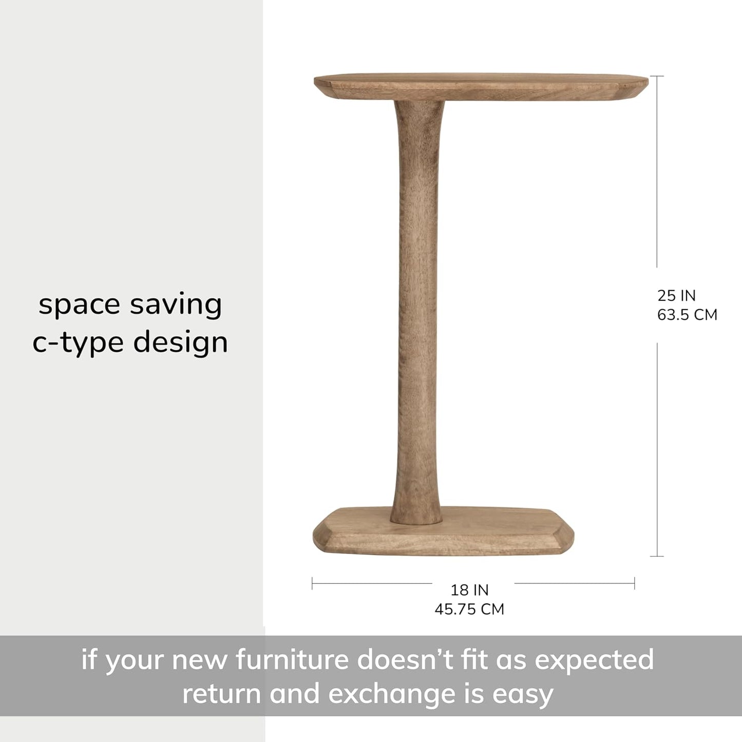 MH London Side Table - Stirling Wooden Modern C Shaped End Table - Exclusively Designed Hand Crafted Tables - End Table for Living Room, Bedroom Bedside Tables and Office