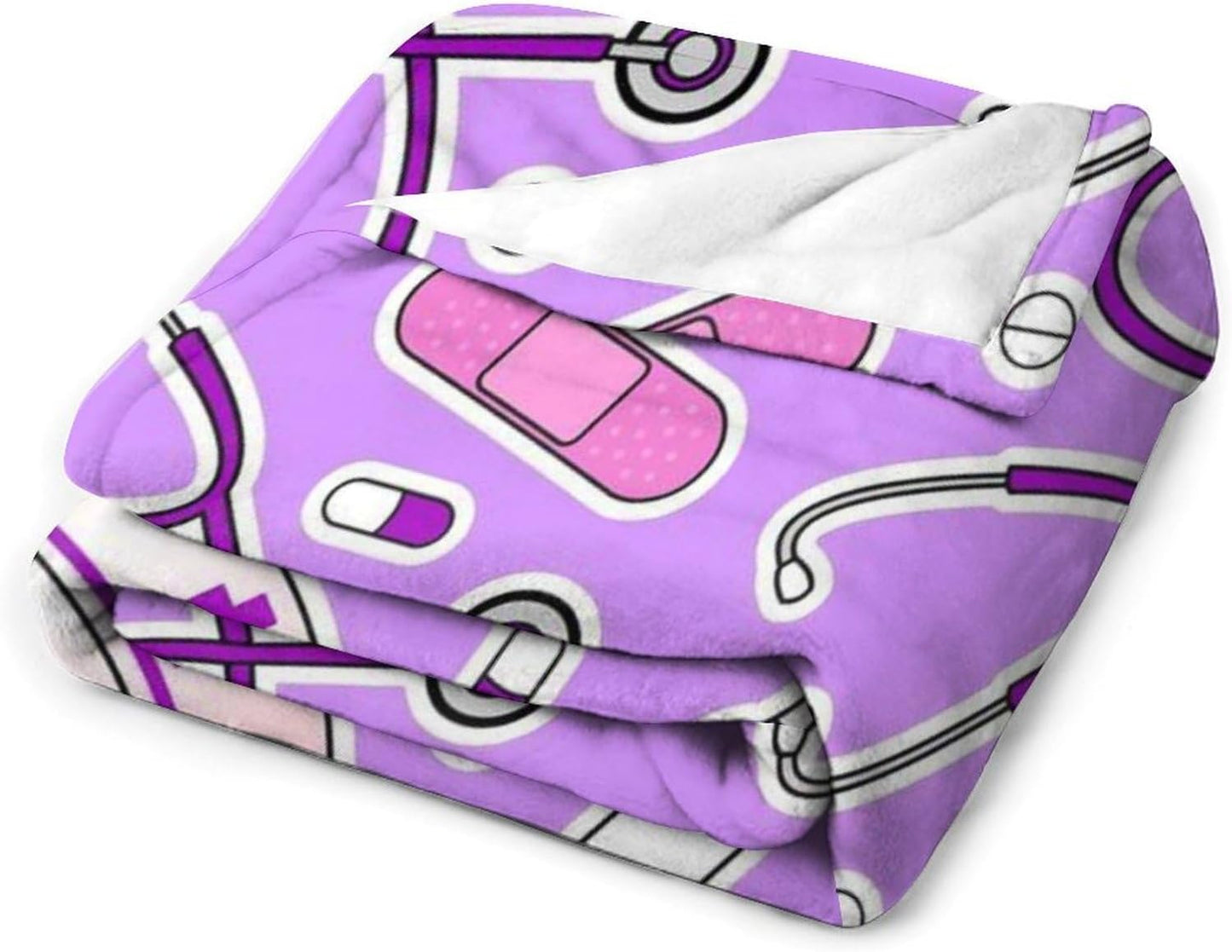 Nurse Pattern Purple Throw Blanket for Couch Super Soft Warm Lightweight Throw Blankets Cozy Flannel Bed Blanket Cute Decorative Blankets for All Seasons Home Decor Gift 50"*60"（130 * 150cm）