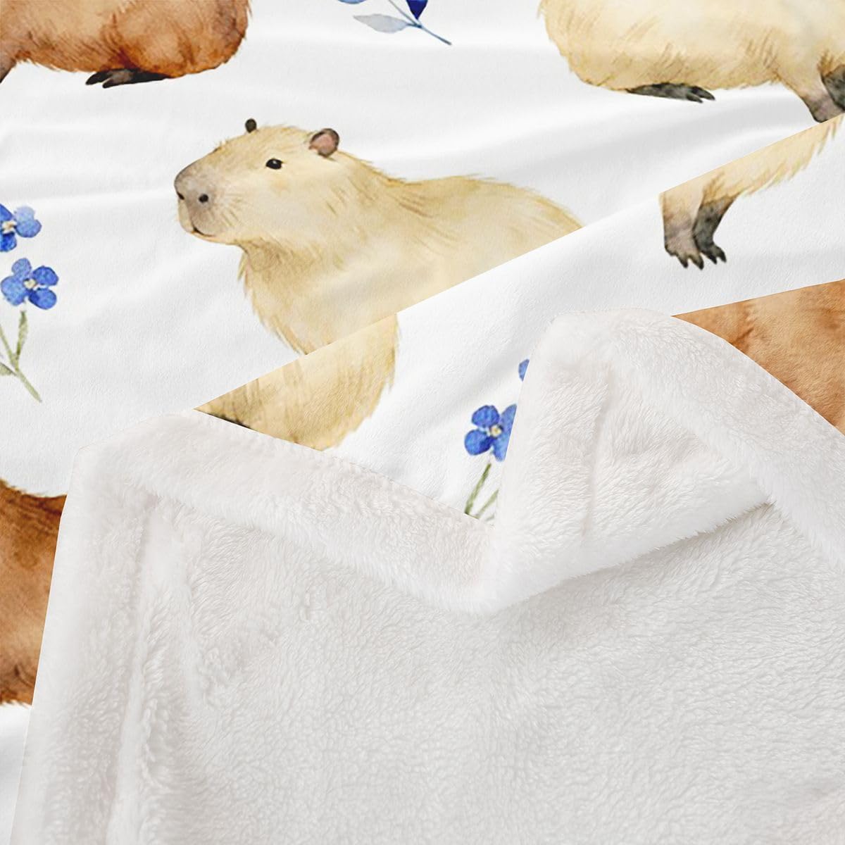 Feelyou Cartoon Capybara Sherpa Throw Blanket for Couch Floral Capybara Super Soft Cozy Fleece Sealife Blanket for Winter, Plush Throw Funny Animal Baby 30"x40" All Season