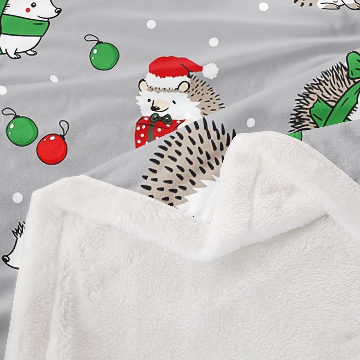Feelyou Merry Christmas Hedgehog Plush Throw Xmas 3D Animals Fleece Throw Blanket Cute Christmas Animals Sherpa Blanket for Bed Sofa Couch Microfiber Grey Warm Fuzzy Cozy Room Decor Throw 50"x60"