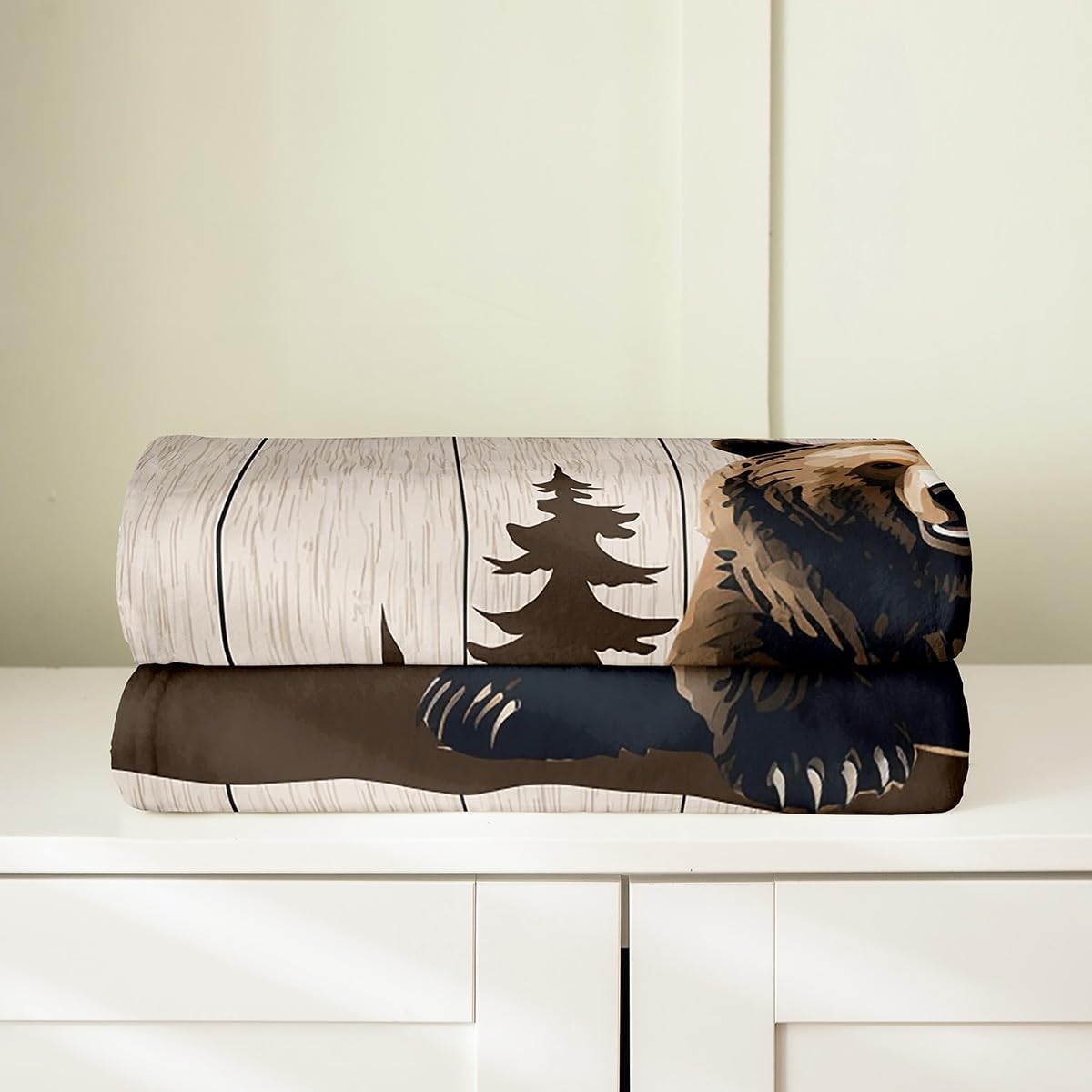 Feelyou Bear Flannel Fleece Blanket Retro Western Rustic Plush Throw Blanket, Animal All Season,Bed Blanket for Sofa Couch Kids Microfiber Arrow Wooden Paw Room Decor 40"x50"
