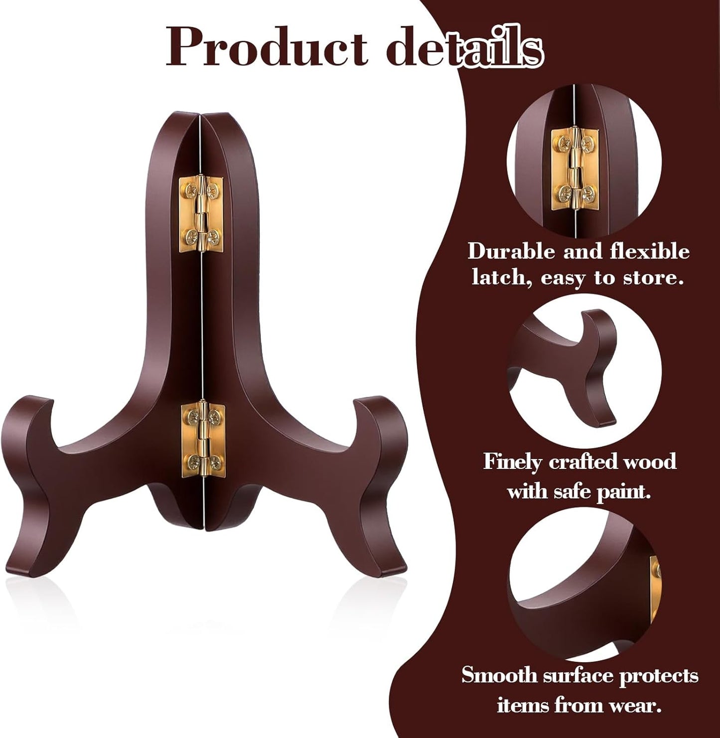 2 Pcs Wooden Plate Stands for Display, 4" Folding Decorative Plate Holder, Vintage Brown Picture Frame Stand, Small Book Stands for Display Picture Frame Book Dish Artwork Easels