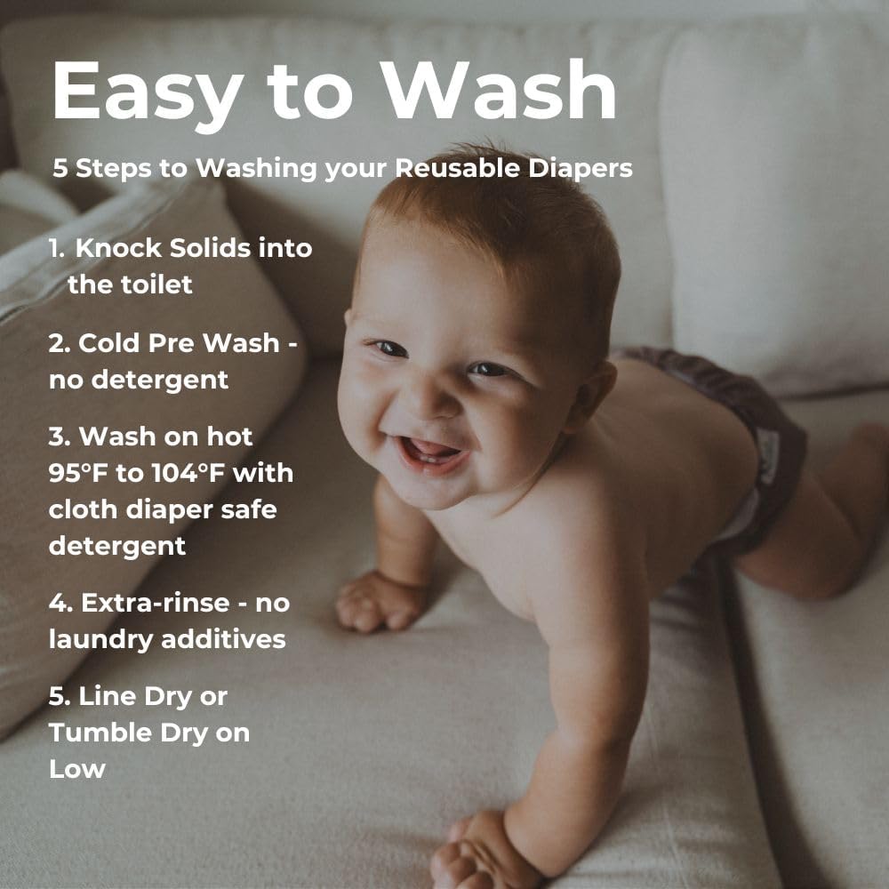 Nora's Nursery Cloth Diapers 7 Pack with 7 Inserts & 1 Wet Bag - Waterproof Cover, Washable, Reusable & One Size Adjustable Pocket Diapers for Newborns and Toddlers - Woodlands