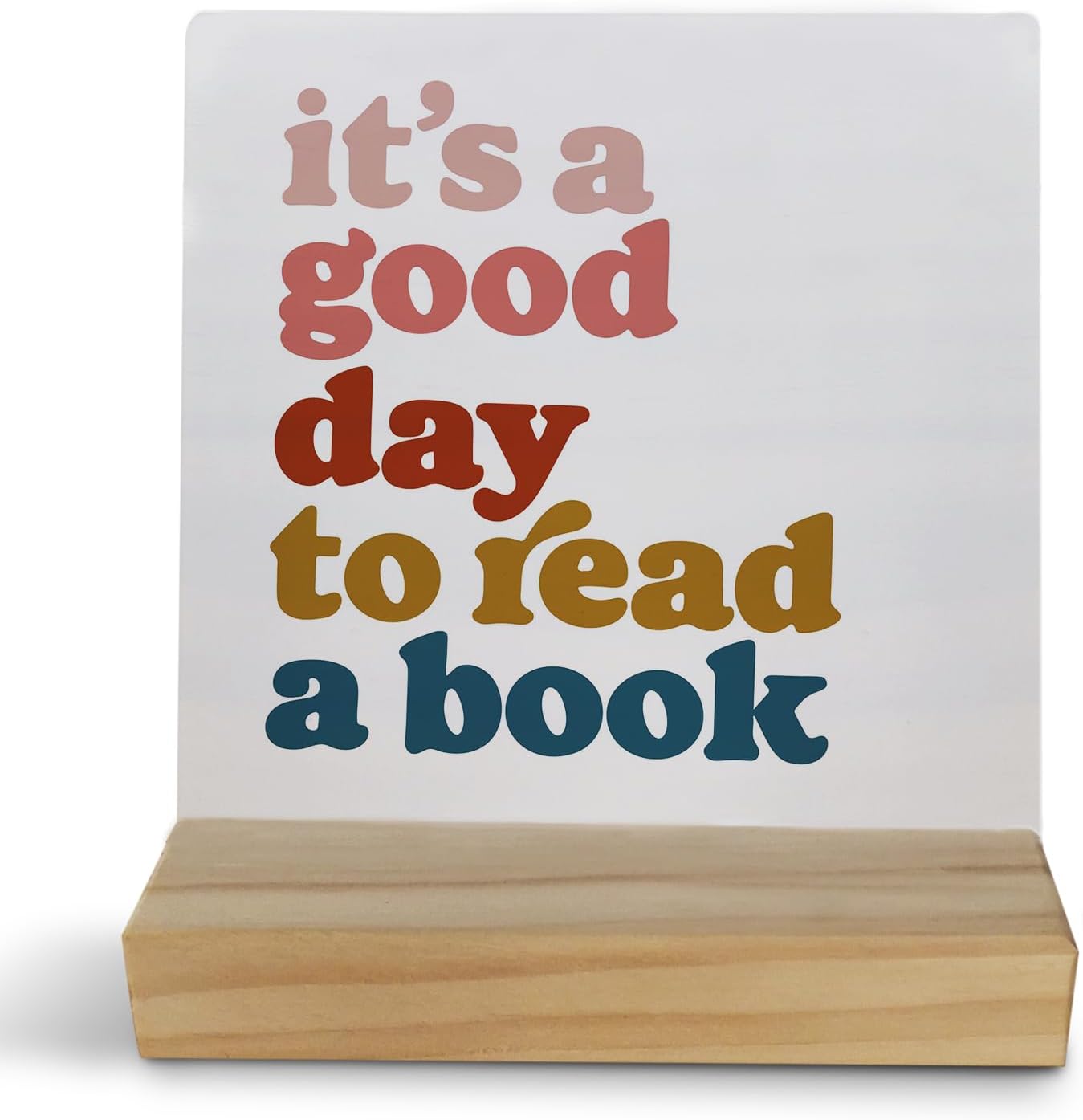 Book Lovers Desk Sign - Boho Rainbow Classroom Library Decor, It's a Good Day to Read a Book Wooden Sign 4x4, Reading Room Decor Desk Signs, Book Lover Gift for Kids