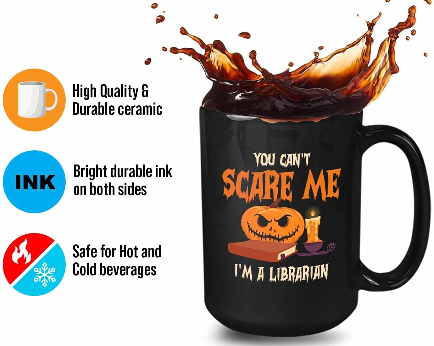 Bubble Hugs You Can't Scare Me Mug Black 15 Oz - Funny Reading Book Lovers Literary librarian Halloween Reader - Hellowin, October, Costume, Cospla Horror, Ancient, Festival, Holida Decoration Ideas,