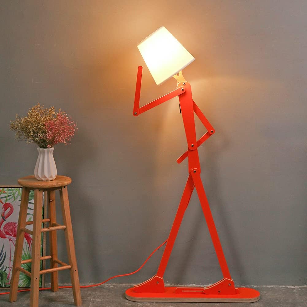 Cool Creative Floor Lamps Wood Tall Decorative Corner Reading Standing Swing Arm Light for Living Room Bedroom Office Farmhouse Kids Gift Idea- with LED Bulb (Oran Orange)