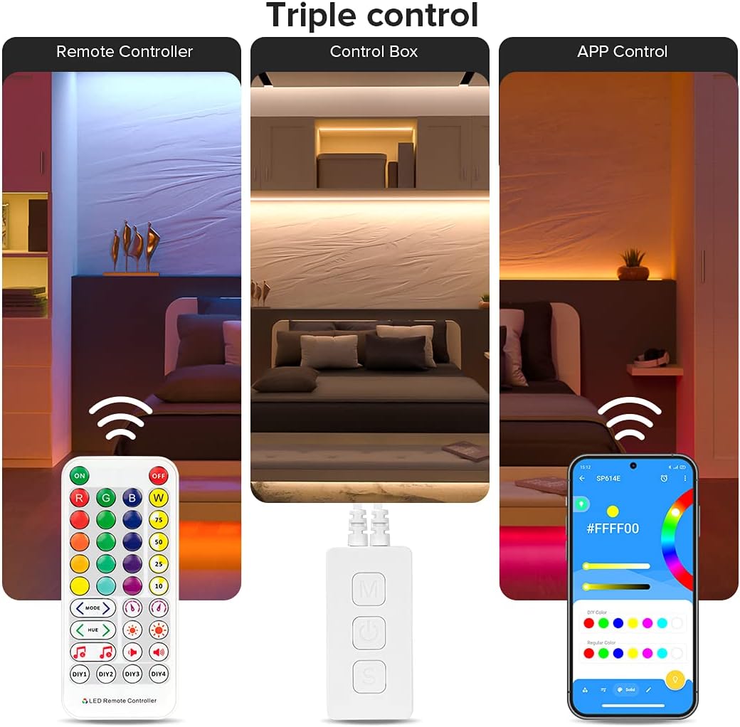 BTF-LIGHTING RGBW Bluetooth Music APP 16.4FT LED Strip Lights RGB+Cool White 6000K 4 Colors in 1 LED Color Changing Lights Strip for Bedroom, Desk, Home Decoration, with Remote and 12V Power Supply