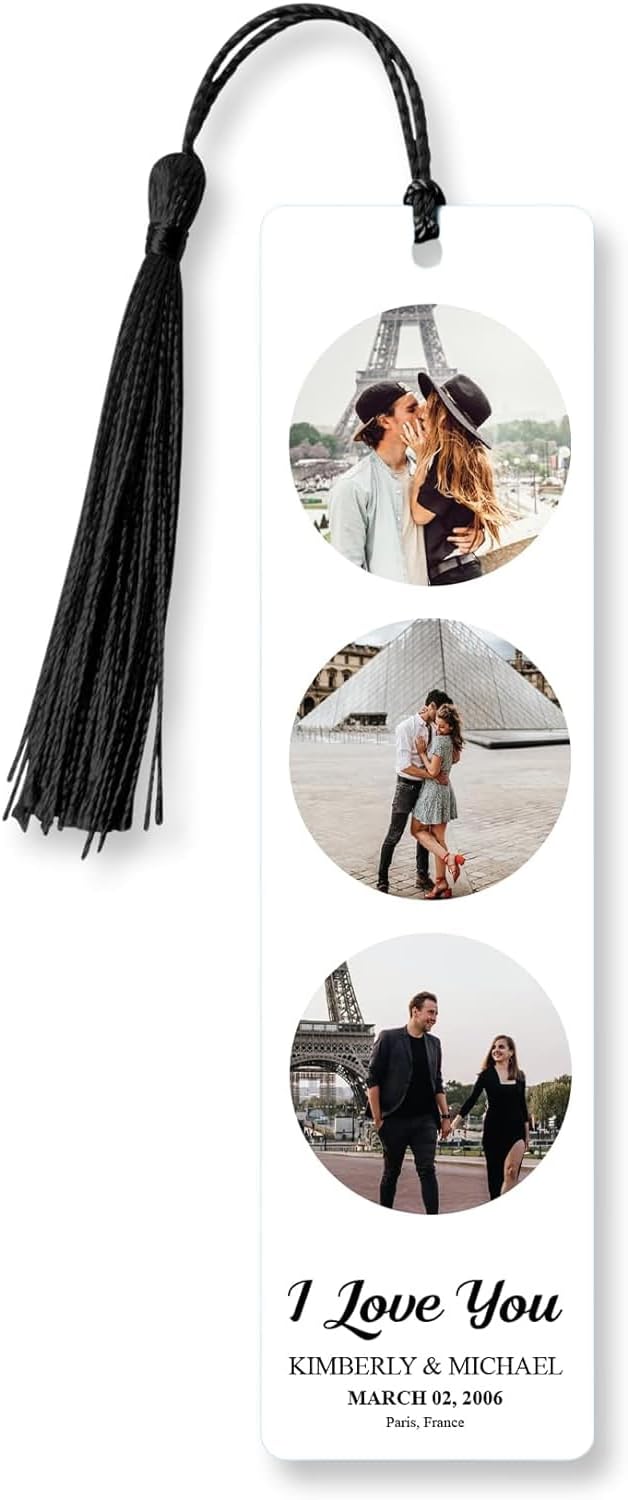 Personalized Bookmark with Photo - Custom Metal Bookmark for Book Lovers Readers Women (Metal & 4 Photo Collection)
