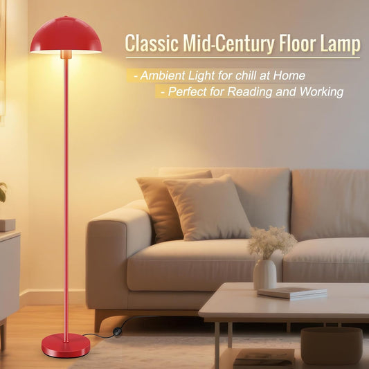 Modern Floor Lamps for Living Room, Red Metal Mushroom Lamp, 66" Tall Corner Lamp, Footswitch, Bright Industrial Standing Lamps for Bedroom Nursery, Mid Century Modern Home Decor(E26 Base, NO BULB)