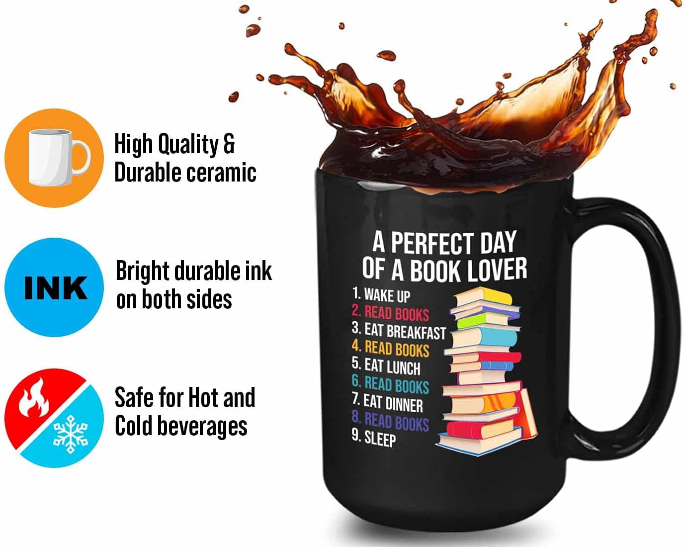 Bubble Hugs Reader Coffee Mug 15oz Black - A Perfect Day of A Book Lover - Funny Sarcasm Reading Novel Literary Literature Bookish Author Writer