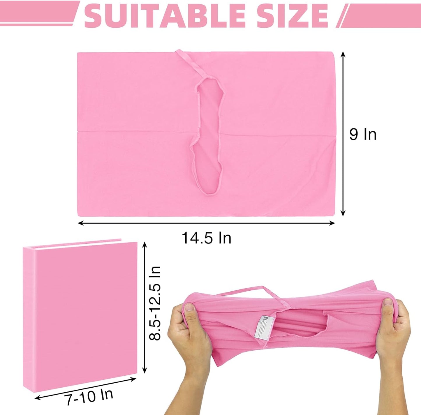 KICNIC Big Pink Fabric Book Cover for Hardcover, 9x11 Inch, 1 Pack, Up to 10”x12.5”, Adjustable School Book Sleeve Protector for Teens, Stretchable Decorative Cloth Book Sox for Book Lovers