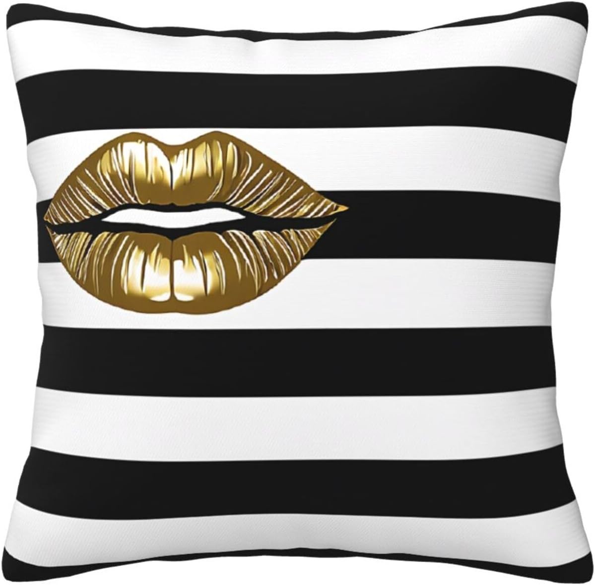 All-Season Square Pillow Covers 18"X18", Lips Black White Stripes, Decorative Throw Pillow Covers For Sofa Bed Couch, Hidden Zipper Cushion Cover, Square Lumbar & Accent Pillowcases For Home Decor