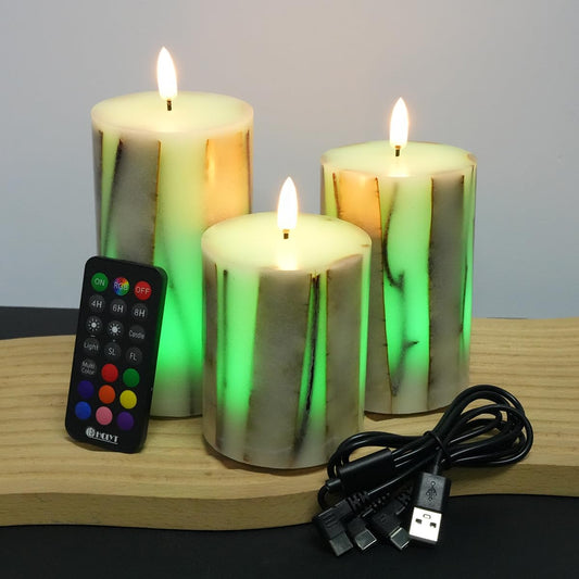 Grey Rechargeable Jar Flameless Candle, Flashing LED Pillar Real Wax Candle with Remote Control and Timer, Pumpkin Glass Electronic Candles for Room Decoration, 1 Set of 3