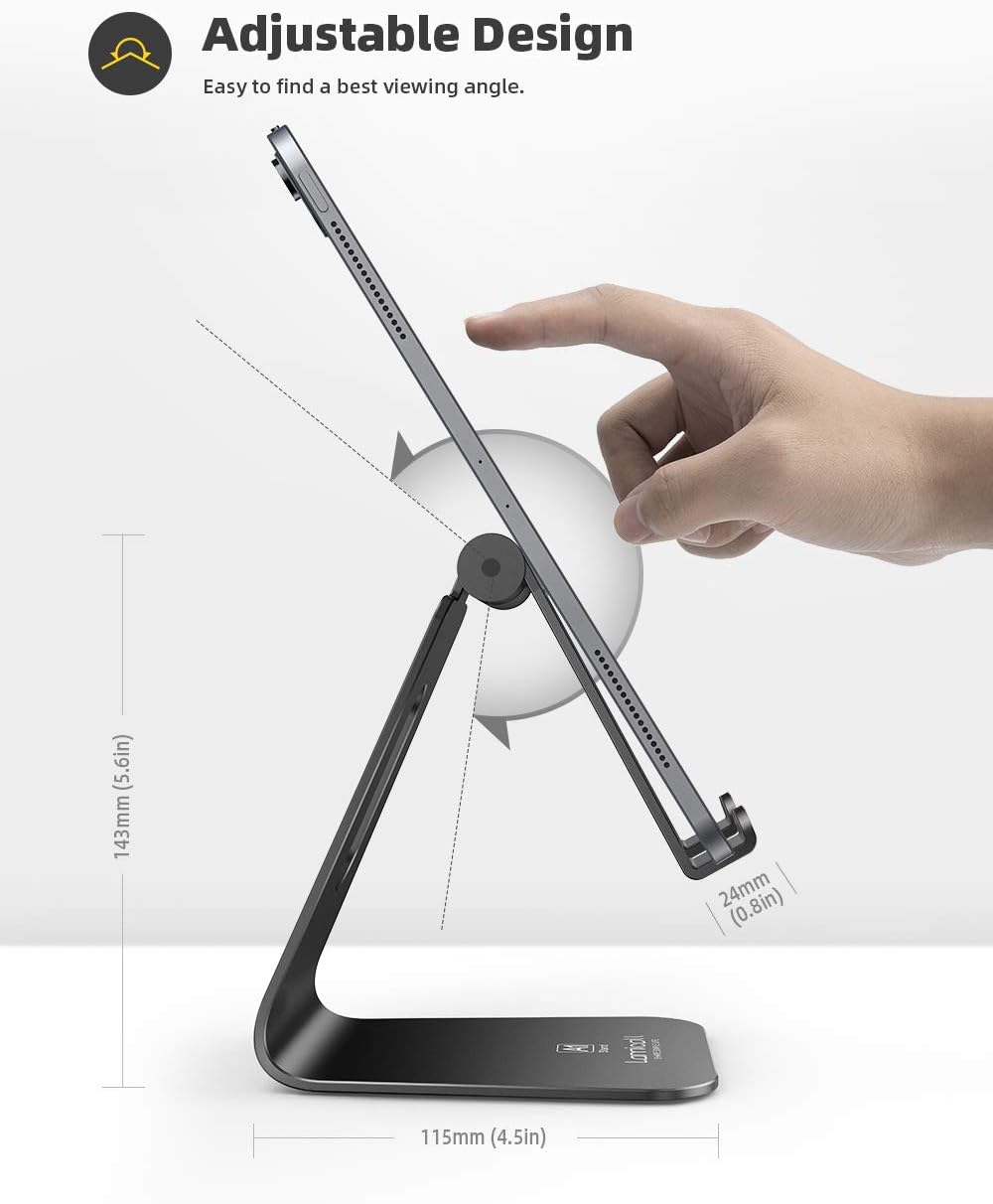 Lamicall Tablet Stand, Tablet Holder for Desk - Multi-Angle Adjustable Tablet Desktop Dock Gifts, Compatible with iPad Pro 11, 12.9, Air, Mini, Fire HD, Galaxy Tab, and Other 4-13" Tablets, Black