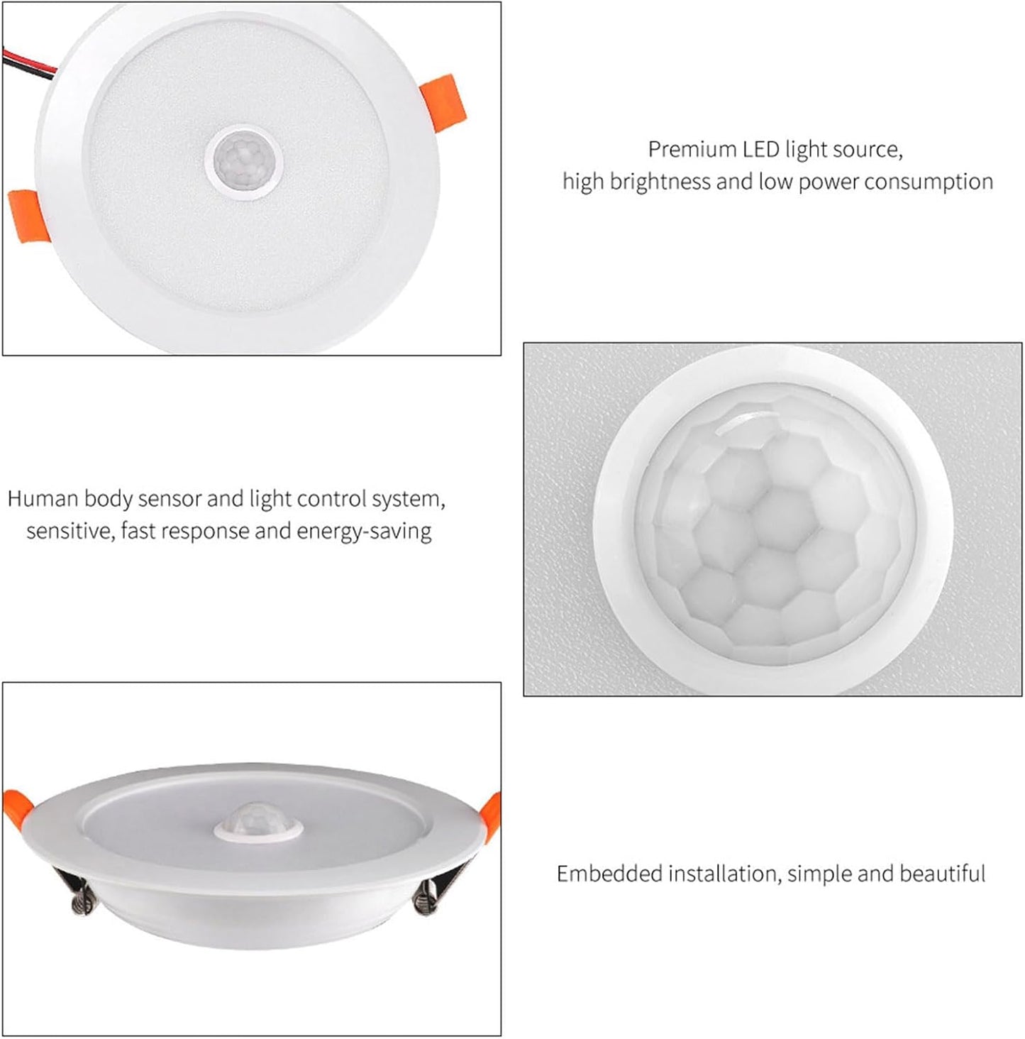 Zerodis LED Ceiling Light Downlight ClosetoCeiling Lights Sensor Recessed Lamp for Home Indoor Energysaving Control System 12W AC85‑265V LED Ceiling Downlight Human Body (Warm White)