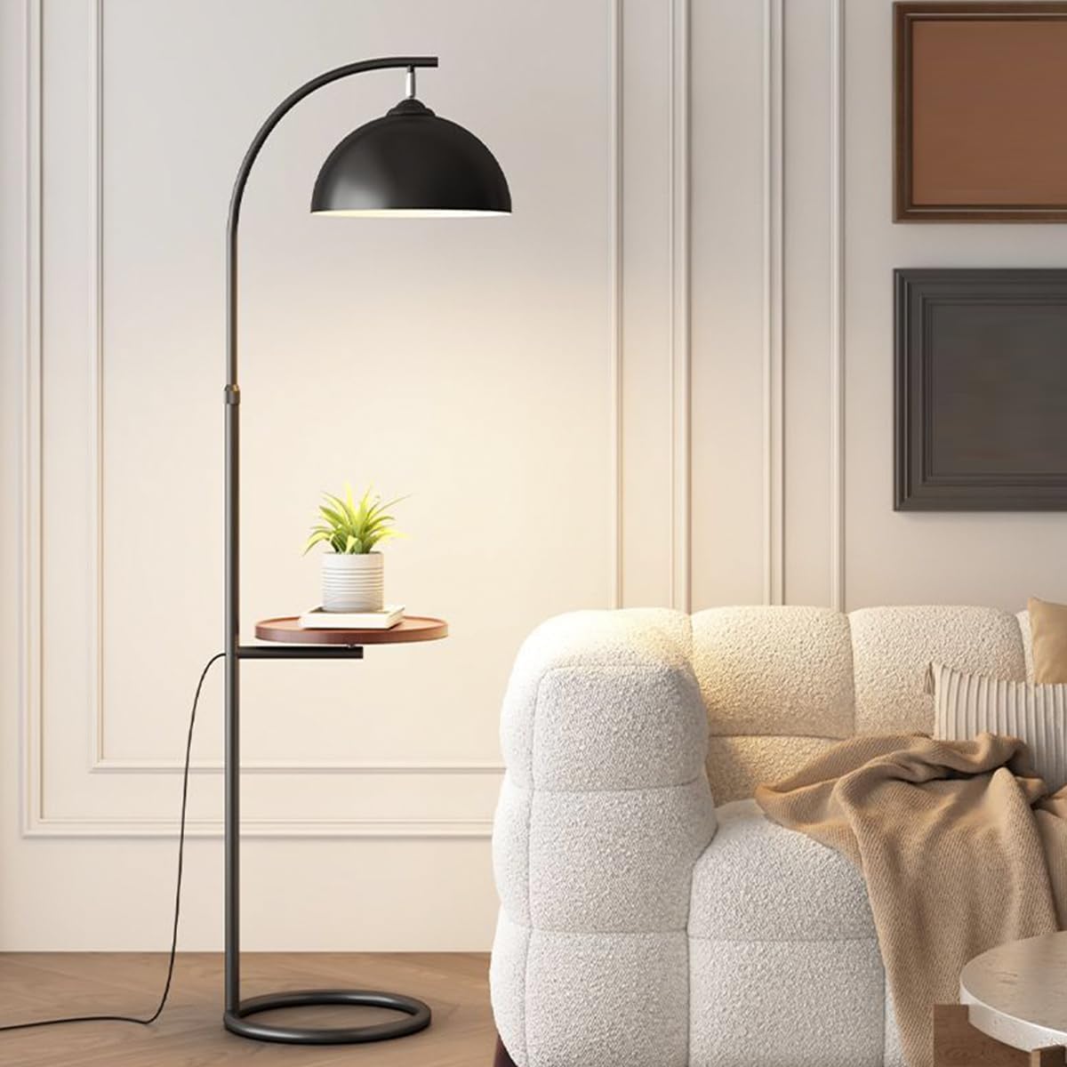 66.9" Arc Floor Lamp with Table Adjustable Height Floor Lamps Nordic Cream Style Tall Standing Light with Adjustable Lamp Head Corner Tall Lamp E27 Base for Living Room Kids Room