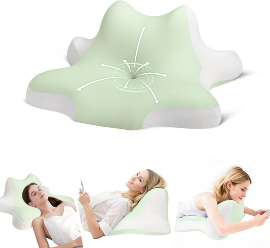 Reading Pillow for Lying, Leaning and Prone, Contour Memory Foam Pillow, Ergonomic Cervical Pillow for Neck and Shoulder Pain Relief, Bed Wedge Pillow (Light Green)