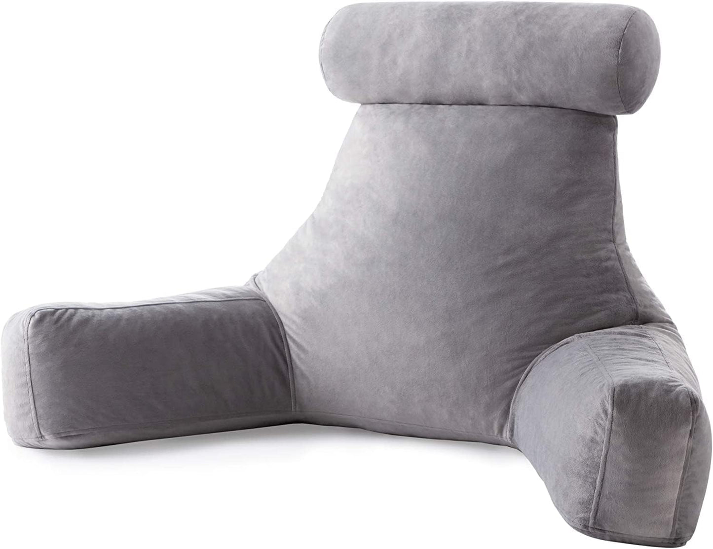 Linenspa Reading Pillow with Shredded Memory Foam- X-Large Size with Neck Support - Back Pillow for Sitting in Bed, Reading, Gaming, Watching TV – Bed Chair with Arms, Dorm Room Essentials, Stone