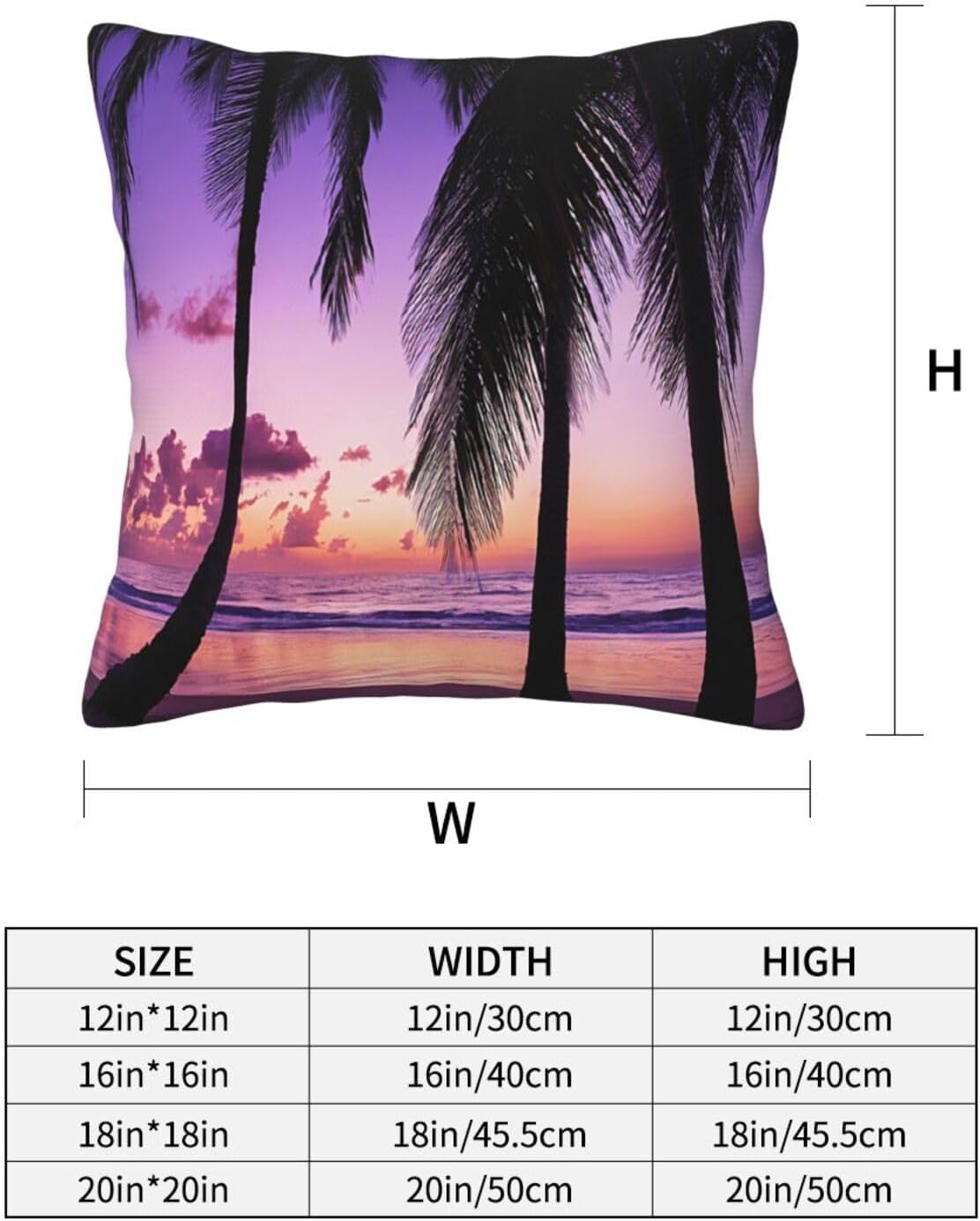 All-Season Square Pillow Covers 18"X18", Palm Trees Sunset, Decorative Throw Pillow Covers for Sofa Bed Couch, Hidden Zipper Cushion Cover, Square Lumbar & Accent Pillowcases for Home Decor