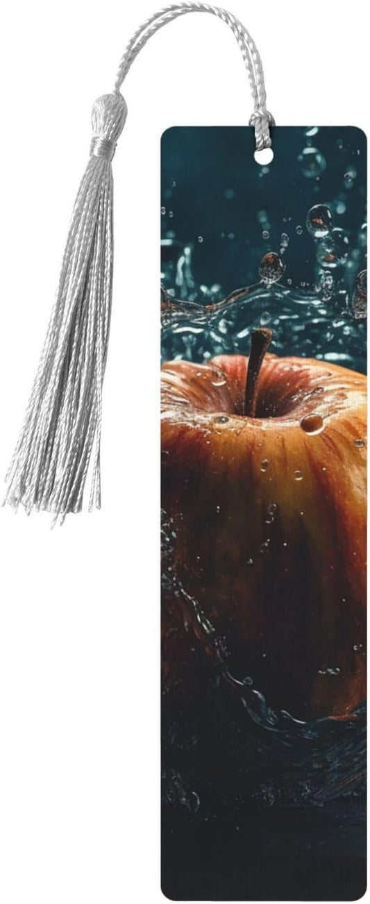 Fruits in Water Bookmarks Gifts for Women Men, Wooden Bookmarks for Book Lovers, Vintage Book Marks Ornaments with Tassel, Unique Personalized Reading Page Markers Gray