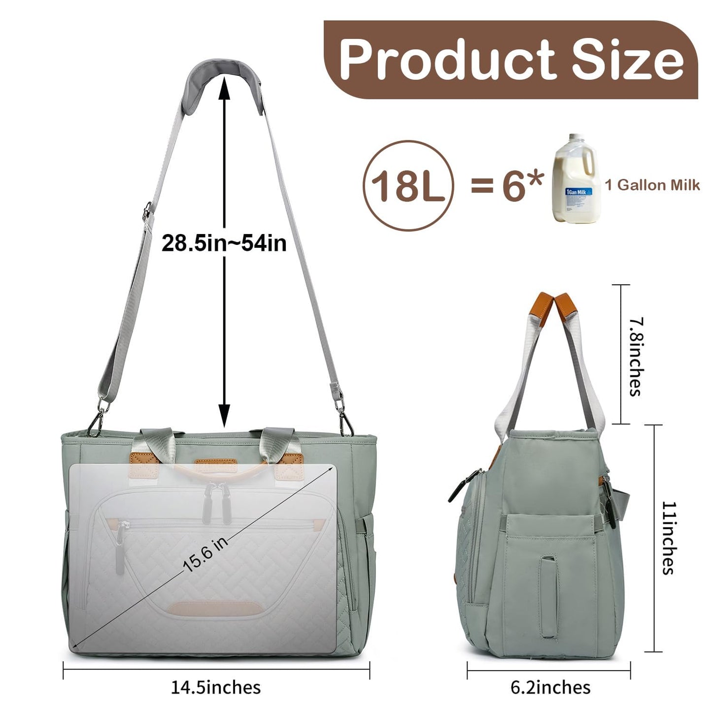 Diaper Bag Tote, Large Tote Diaper Bag with 16" Laptop Compartment, Baby Bag with Insulated Pocket for Mam and Dad, Ideal for Travel, Work (Morandi Grey) | Waterproof