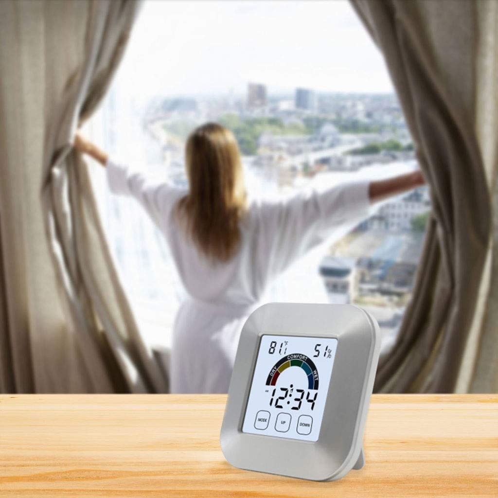 Digital Weather Hygrometer Indoor Thermometer, Temperature and Humidity Display with Comfort Indicator and LCD Backlit Touchscreen