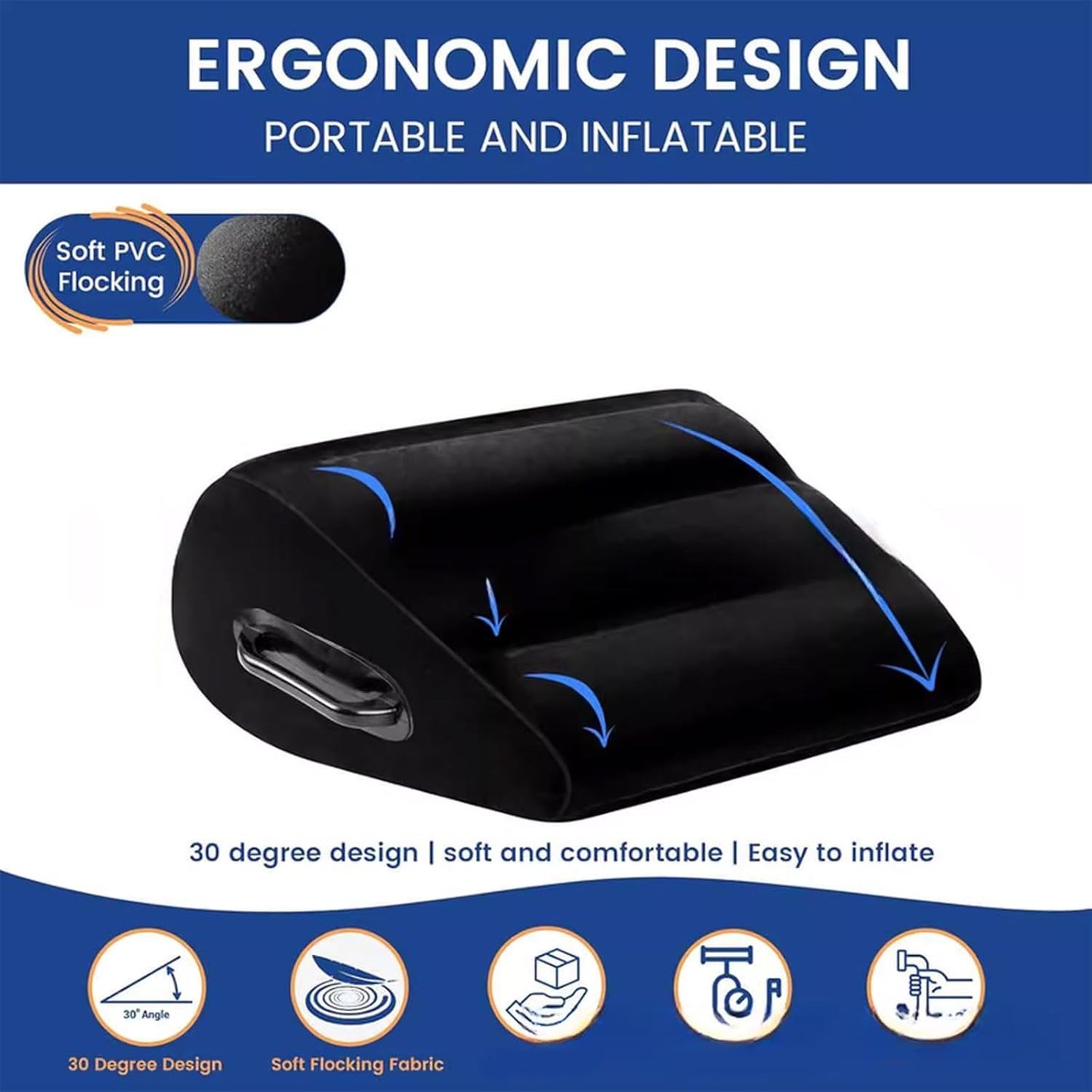 Multi-Position Inflatable Bed Wedges - Adjustable Orthopedics Cushion for Back, Knee & Leg Supports, Flockeds PVC