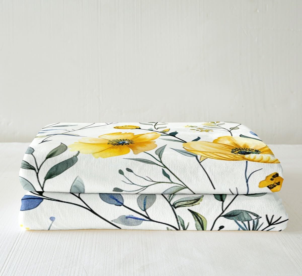 Feelyou Yellow Floral Sherpa Blanket Gift for Women Fleece Throw Blanket Garden Flower Plush Blanket for Bed Sofa Couch Botanical Fuzzy Blanket Girls Bedroom Decor Queen 90"x90"