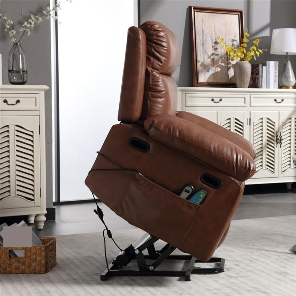 Power Lift Recliner with Heat & Massage, Overstuffed Electric Chair with USB Port, Cup Holders, Side Pocket & Remote – Heavy-Duty Comfort Recliner for Elderly & Adults