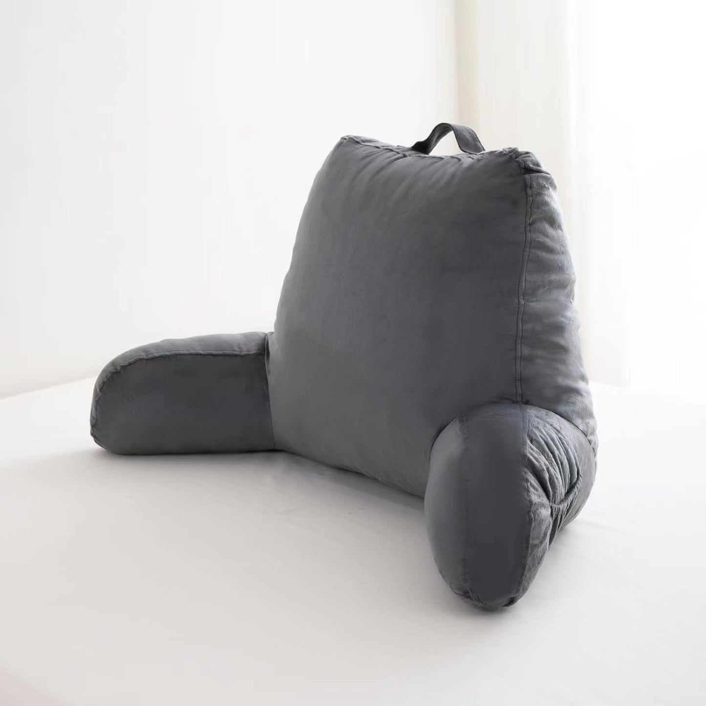Reading Pillow Bed Adult Large,Back Rest Pillow with Arms, Pockets and Washable Cover,Reading & Rest Pillows Grey Back Pillow for Bed(Grey)