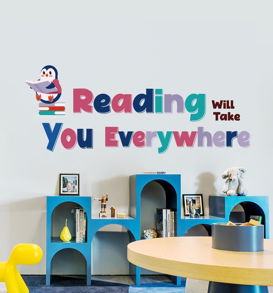 Reading Theme Wall Decal,Will Take You Everywhere Motivational Quotes Wall Stickers, Penguin Decor Inspirational Saying Vinyl Removable Wall Art for Classroom School Kid’s Room Library