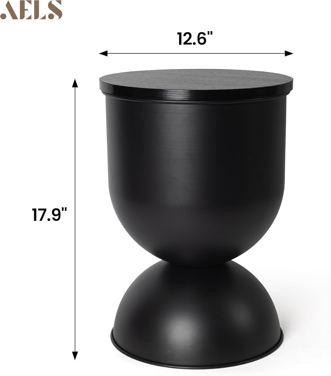 AELS Mid Century Modern Storage Drum Side Table, 12.5" Wide Black Metal End Table with Removable Lid, Accent Table for Living Room, Bedroom or Entryway