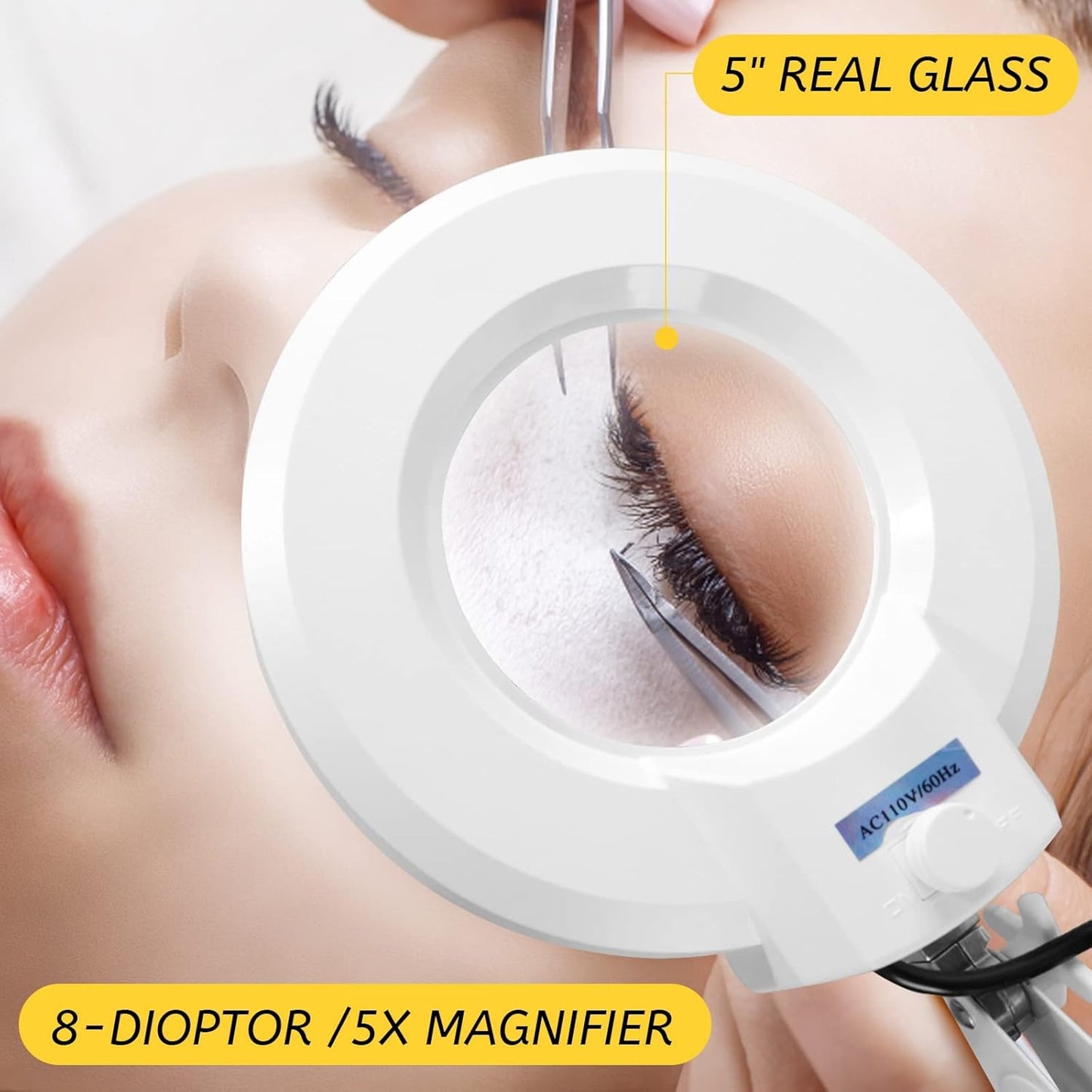 VARIPOWDER 5X Magnifying Glass with Light and Stand, Magnifying Floor Lamp with 5 Wheels Rolling, Estheticians Mag Floor Lamp for Facials, Magnifier for Esthetician Facial Salon, Sewing, Close Work