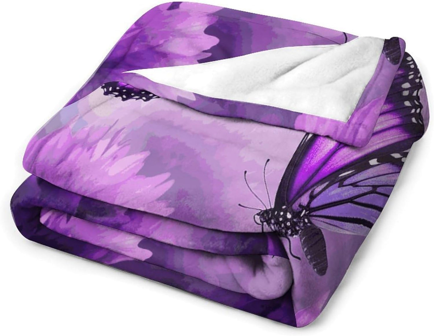 Purple Flower Butterflies Blanket Super Soft Lightweight Throw Blanket Cute Cozy Warm Bed Blanket Decorative Fuzzy Blanket All-Season Home Decor Gift for Sofa Couch Living Room 50"*60"（130 * 150cm）