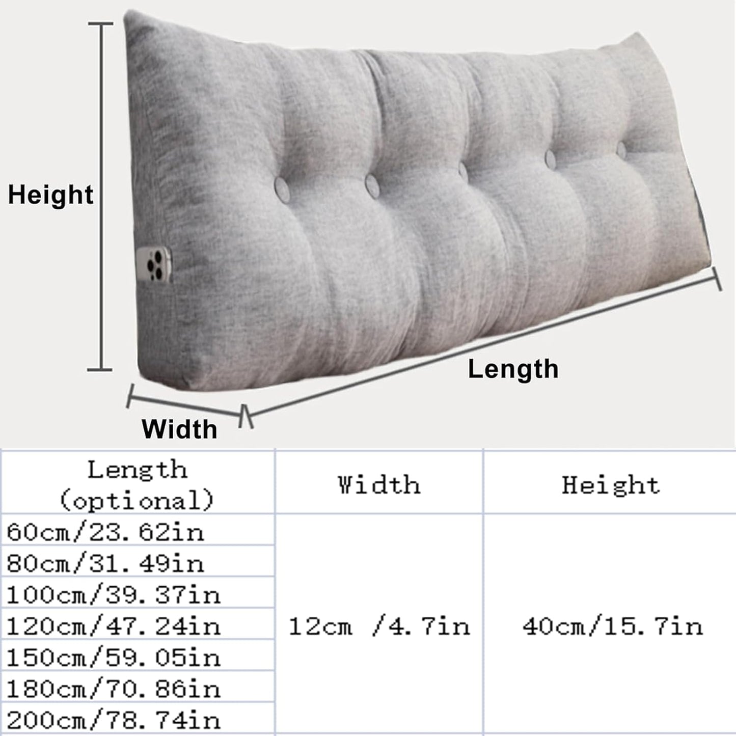 Large Headboard Pillow, Wedge Reading Pillow Bolster for Bed Sofa, Support Bolster Cushion, Backrest Positioning Support Pillow Cushion Resting Reading Relaxing,B,60cm
