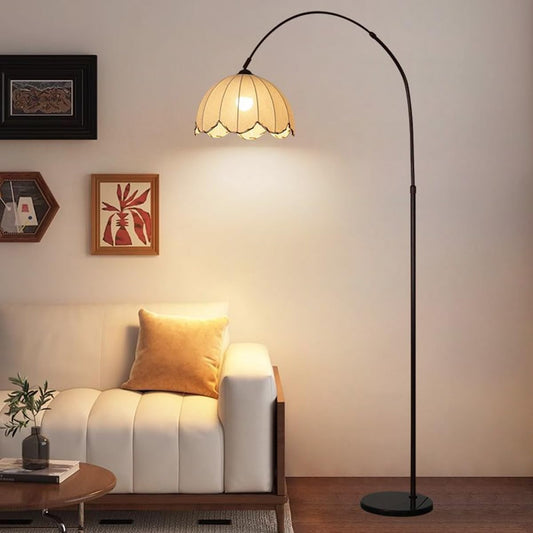 Arc Floor Lamp Black Floor Lamps Adjustable Height Standing Lamp with Marble Base Fabric Shade Tall Lamp with Push Button Switch Arch Sofa Reading Light for Bedroom Office