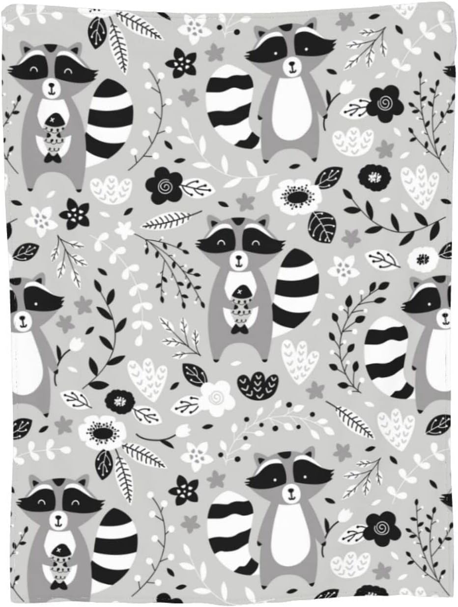 Cute Raccoon Throw Blanket Super Soft Warm Bed Blankets for Couch Bedroom Sofa Office Car, All Season Cozy Flannel Plush Blanket for Girls Boys Adults, 60"X50"