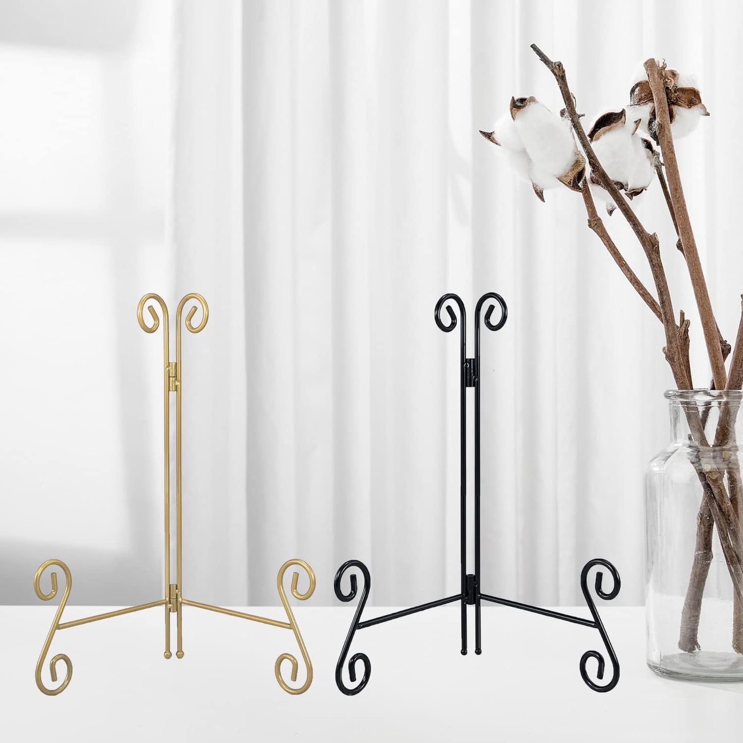 Plate Stand, Black and Gold 2-Pack 6 Inch Iron Easel Stand for Display, Plate Holder for Decorative Plates, Plaque, Photo Frame, Artwork and Collectibles