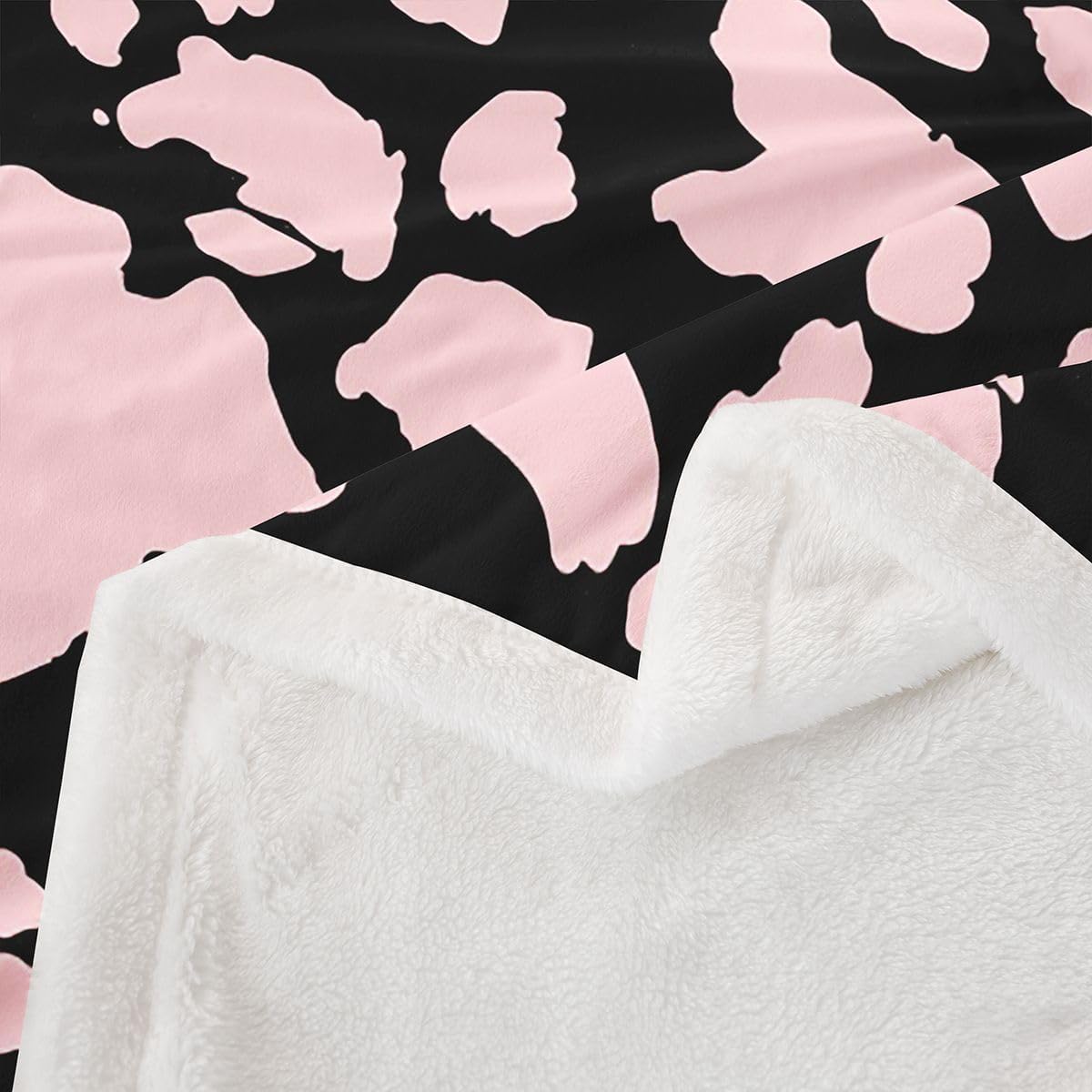Feelyou Cow Print Sherpa Throw Blanket for Couch Black Pink Super Soft Cozy Fleece Cartoon Milk Cow Blanket for Winter, Plush Throw Animal Twin 60"x80" Farmhouse All Season