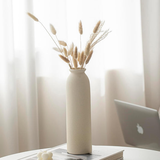 10.4 inches Tall Decorative Ceramic Vase Set, 3 Pieces, Nordic Modern Boho Style, White, for Home Decor (Beige)