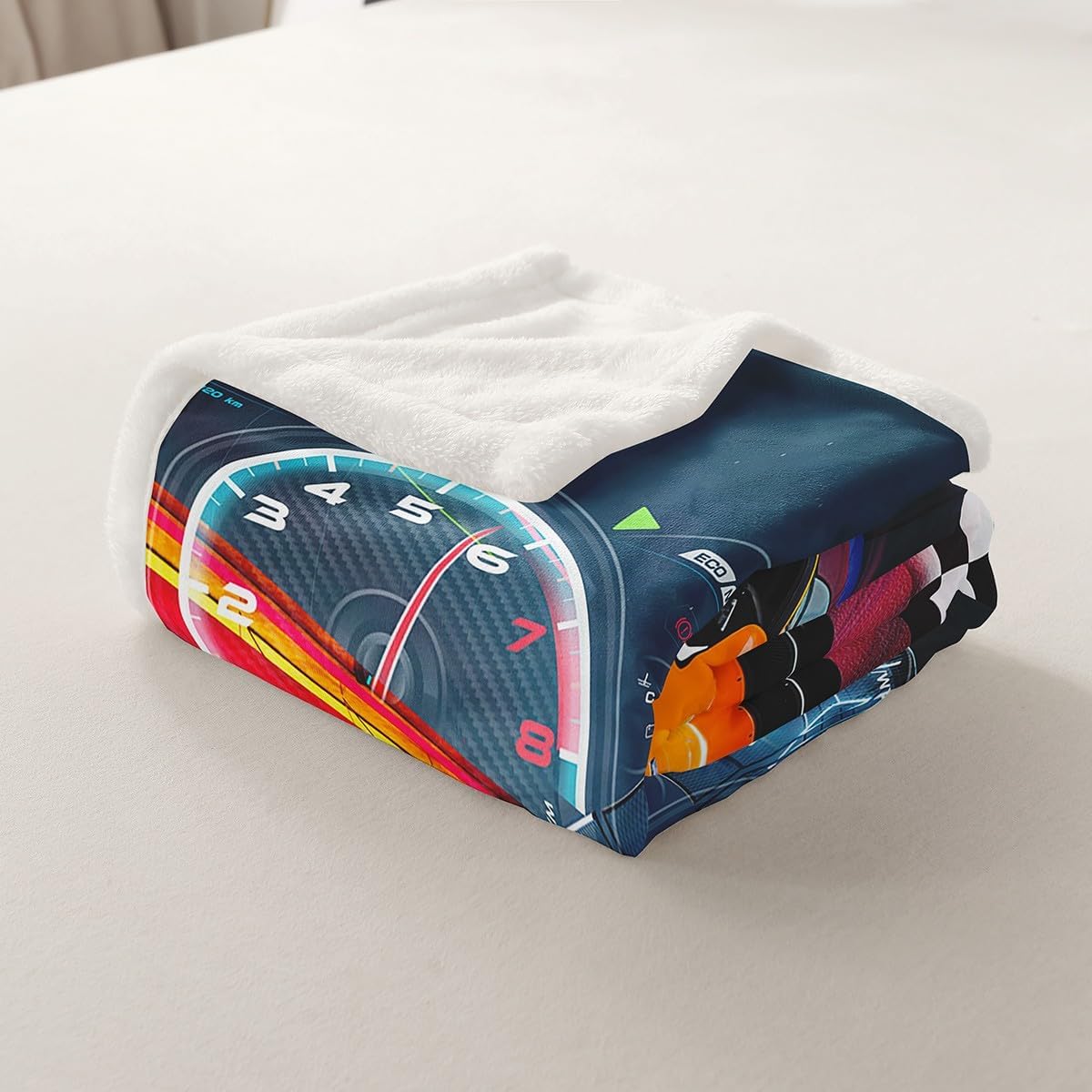Feelyou Race Car Fleece Throw Blanket for Boys - Extreme Sports Sherpa Plush for Kids - Cool Fuzzy Blanket for Sofa, Bed, Couch - Queen Size 90x90 Inches