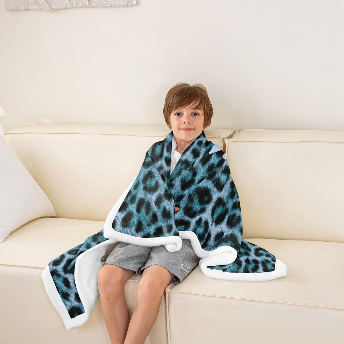 Feelyou Leopard Print Get Naked Throw Blanket Funny Quotes Soft Fleece Sherpa Cozy Fuzzy Plush Warm Blue Fuzzy Plush Throw Cheetah Twin 60"x80" for Bed Couch Living Room