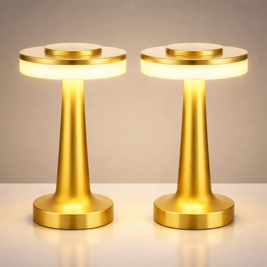 Riakrum 2 Pcs LED Portable Cordless Table Lamp with Touch Sensor 3 Color Stepless Dimming Rechargeable Battery up to 15 Hours Cordless Table Light Wireless Lamp for Nursery (Gold)