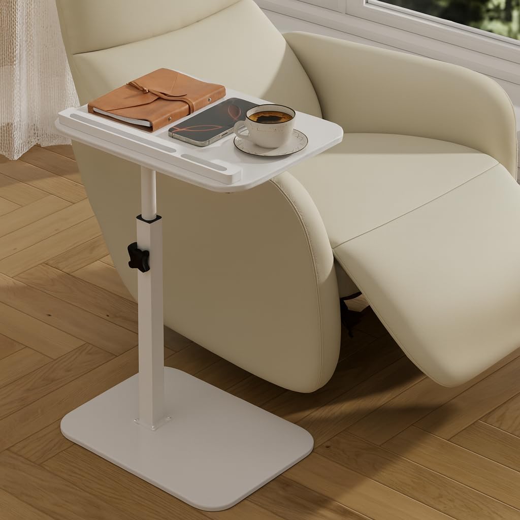 Adjustable End Table for Couch, 360° Swivel C Shaped Side Table with Height Adjustment, Small Sofa & Bedside Table for Living Room & Bedroom, TV Tray Alternative, Space Saving, Gift for Home