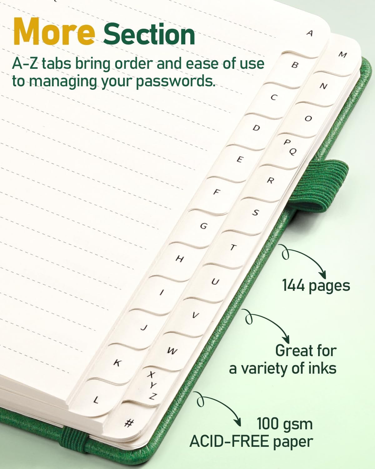 WEMATE Password Book with Alphabetical Tabs, Spiral Password Keeper Book for Seniors, Internet Password Notebook Password Journal Logbook Log in Detail, Small – 4.7''x 6'' (Grass Green)